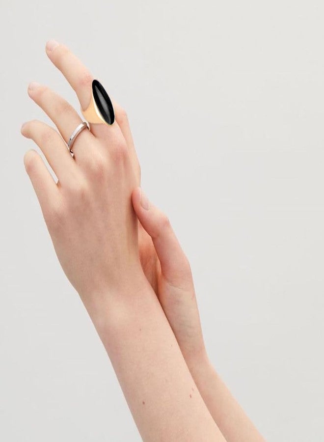 HAIXIAN Exaggerated Gemstone Ring,Big 14K Gold Plated Eye Shape Stone Chunky Statement Ring,Cocktail Party Ring Jewelry Gift for Women (A07_Black, 8) - Image 5